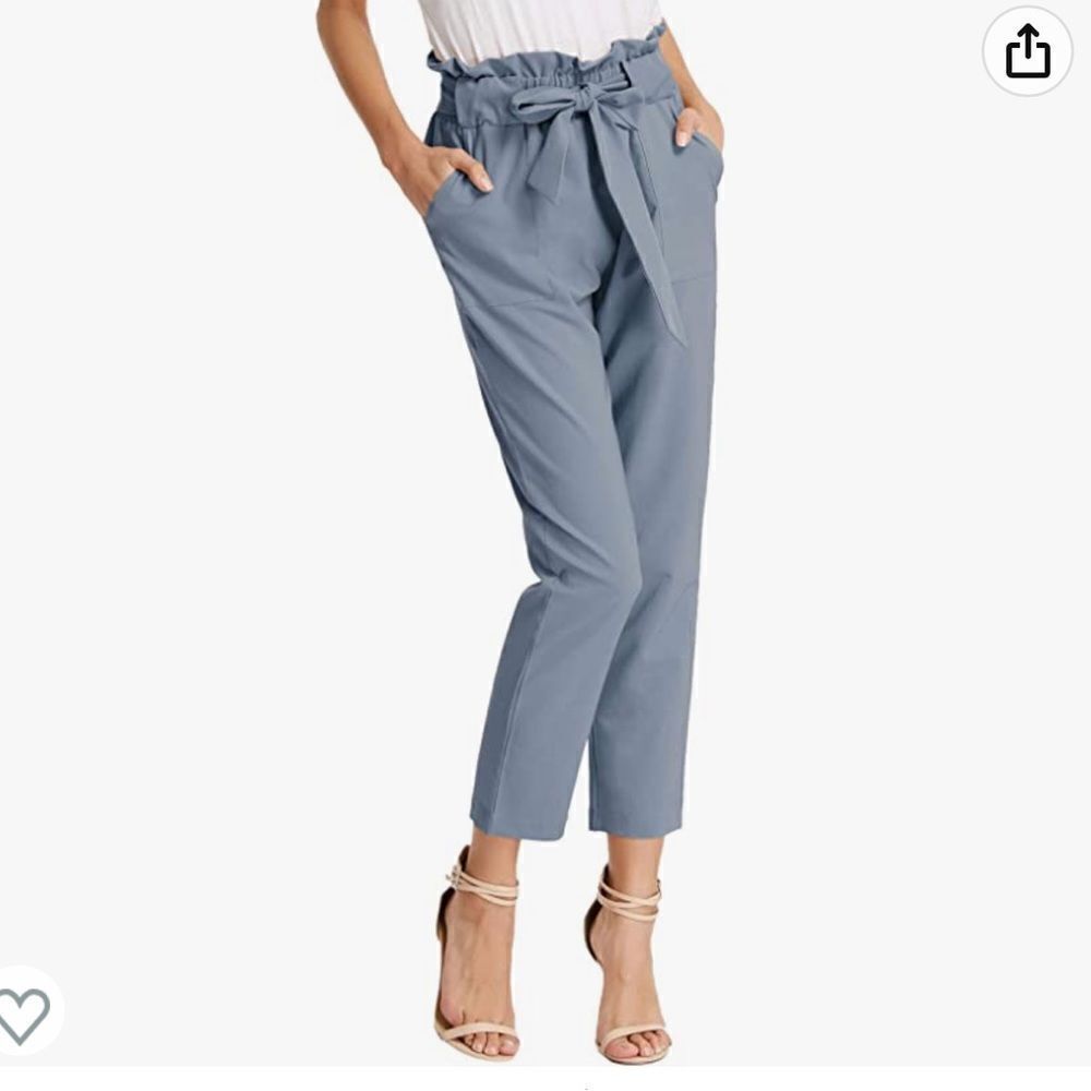 GRACE KARIN SzS cornflower blue cropped paper bag high waist pants w/ belt EUC
